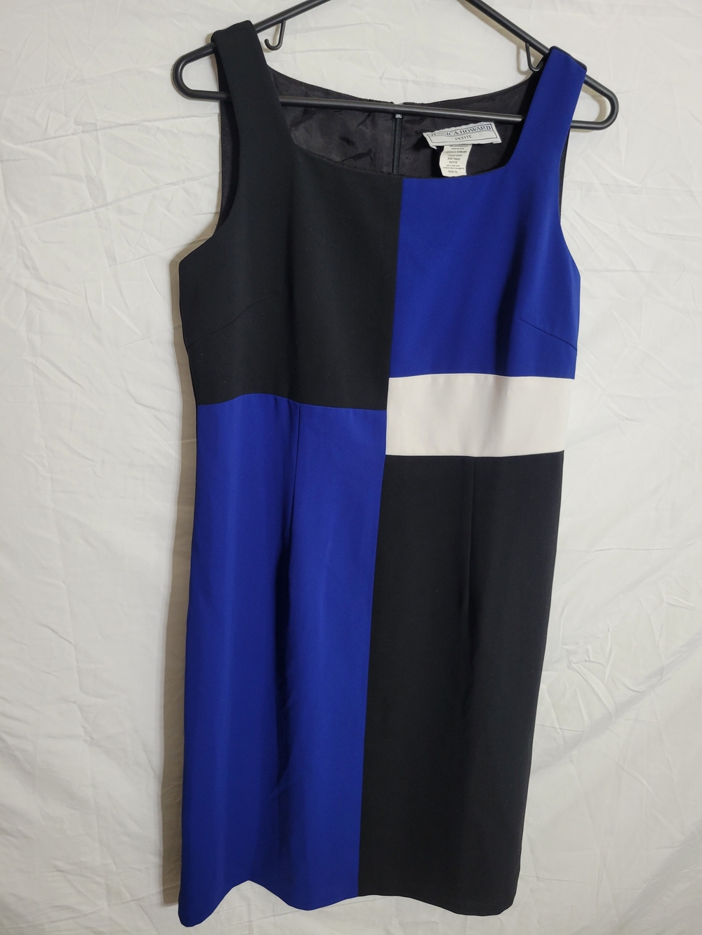 Jessica Howard Colorblock Midi Sheath Dress in Blue, Black & White